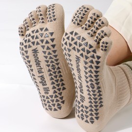 Hamist Women's Yoga Socks, Five Fingers, Calf Socks, Double Cuff Design, High Elasticity, Anti-Slip, For Indoor Training, Dancing, Fitness, 80% Cotton, Sweat Absorbent, Breathable, Antibacterial, Odor