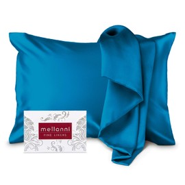 Mellanni Pure Silk Pillowcase Standard Size - Perfect for Hair and Skin, Preventing Wrinkles - Easy Care - Naturally Cooling Silk Pillow Cover with Hidden Zipper (Standard, Peacock Blue)