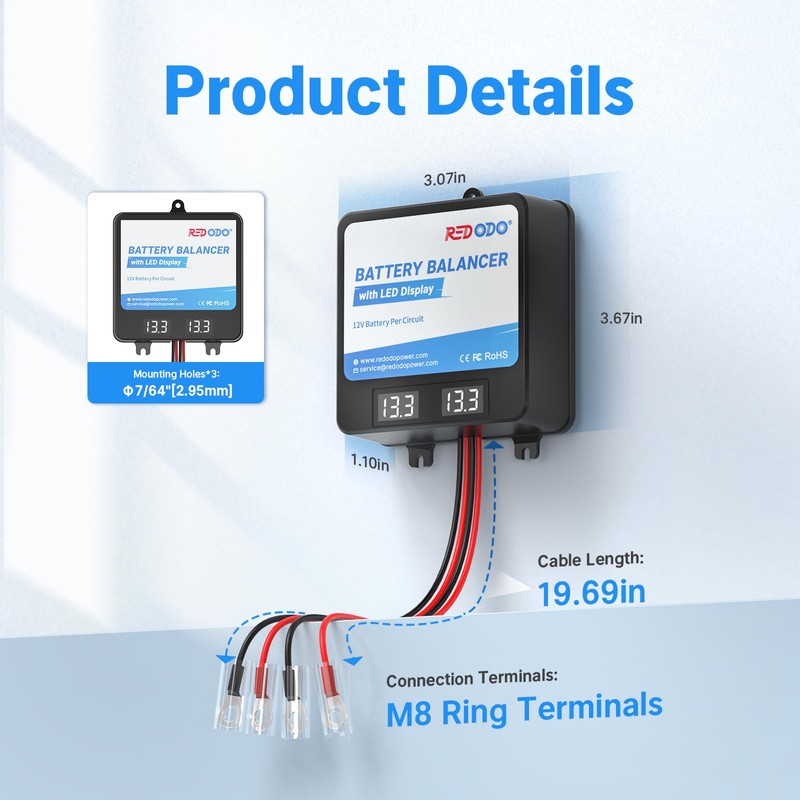 Redodo Battery Balancer 24V(2 * 12V) Battery Equalizer with LED