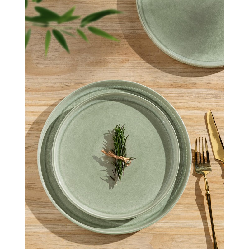 GBHOME Stoneware Dinnerware Sets for 4,Round Reactive Glaze Ceramic Plates