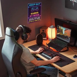Funny Gamer Sign, Gaming Accessories, Gaming Stuff Neon Gamer Gifts For Boys Metal Poster, Gaming Room Decor Tin Sign | Cool Stuff Gift For Bedroom, Fortnite Gifts For Boys