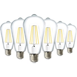 Sunco 6 Pack Edison Bulbs LED ST64, Clear Vintage Filament Waterproof Bulb, 800 LM, 8.5W (60W Equivalent), ST19, 2700K Soft White, E26 Medium Base, Decorative Dimmable UL