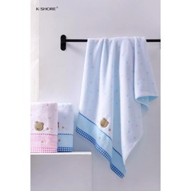 KINGSHORE 3 Piece Premium Bath Towel Set (Cute Bear), 1 Bath Towel 1 Hand Towel 1 Washcloth, Quick-Drying, 100% Cotton，Oeko-TEX Certified (Pink)