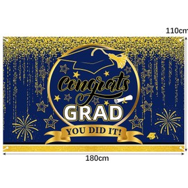 Graduation Banner CHUNLINLAODA-Class of Banner Extra Large Blue gold Congrats Grad Banne/r Graduation Decorations Grad Backdrop Party Decor Congrats Gra/d Sign Photo Background (Blue and gold)