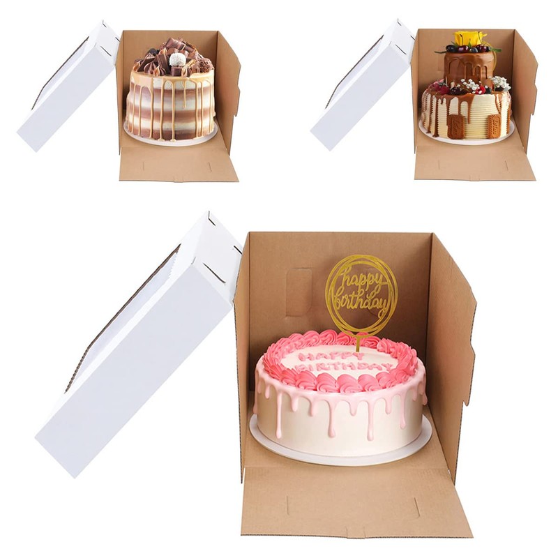 Huoshange Tall Cake Boxes for Tier Cakes,8X8X10 Inch [4Pack ]