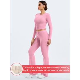 YEOREO Two Piece Sets for Women Long Sleeve Tops Lounge Set Drawstring Wide Leg Pants Ava Matching Pink L