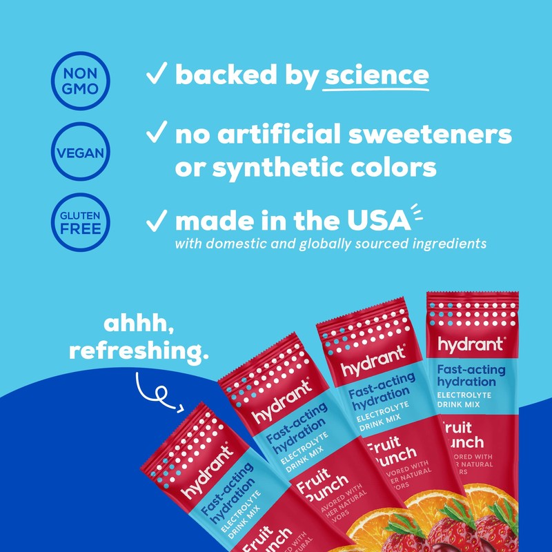 HYDRANT Hydrate, Individual Hydration Electrolyte Powder Stick Packets with No