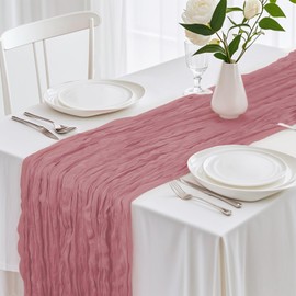 Table Runner Sage Green, 90 x 400 cm, Green Cheesecloth Table Runner Rustic Gauze Fabric Boho Cheesecloth Table Runner Wedding Tablecloth for Wedding Party Bridal Shower Table Decoration (Pink)