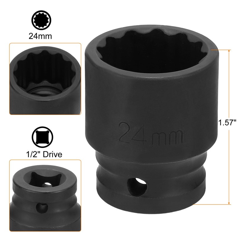 sourcing map 12-Point Impact Socket 1/2 Inch Drive 24mm Metric