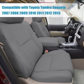 Priprilod Gray Leather Driver and Passenger Side Bottom and Top Lean Back Replacement Seat Cover Compatible with Toyota Tundra 2007 2008 2009 2010 2011 2012 2013