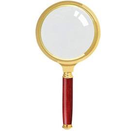 Samcos Handheld Magnifier 5-10x Magnification 80mm Diameter Handheld Magnifying Glass Portable Convenient for Maps, Magazines, Newspapers, Reading, Kids, Elderly and Professionals, Wooden Handle Loupe