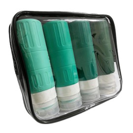 Travel Bottles Silicone Set 3.3floz (100ml)-TSA Approved, Leak-Proof, Refillable Toiletry Containers for Shampoo, Lotion, Conditioner, Makeup-Portable Squeeze Tubes for Travel & Gym, 4-Pack (Green)