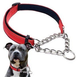 Martingale Dog Collar for Medium Dogs, Reflective Nylon Dog Collar Adjustable Stainless Steel Chain Collar Male No Pull Pet Training Collar for Medium Large Dogs Red, M