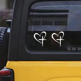 KITUREK Love Cross Sticker Decal, Love Heart Cross Stickers, Decal Vinyl Sticker for Notebook, Car, Laptop, Window 6.3'4.13' (2PCS White Small)