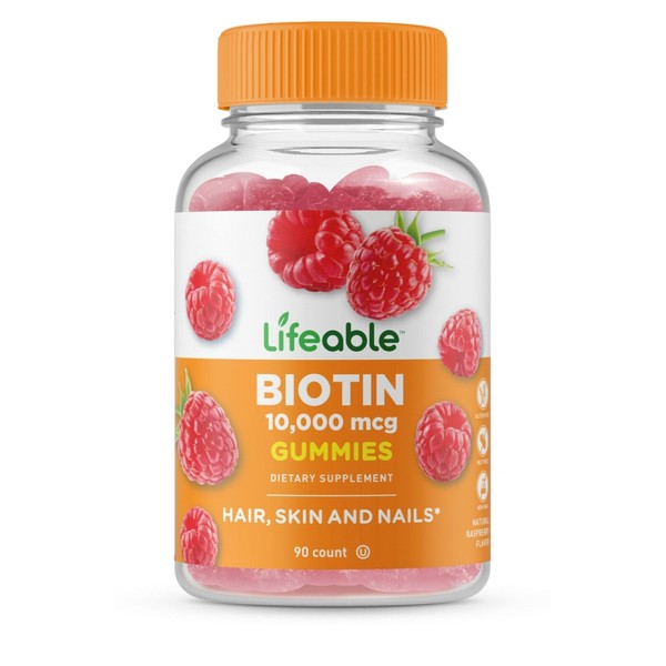Lifeable Biotin - Great Tasting Raspberry Flavor Gummy - 90 Count