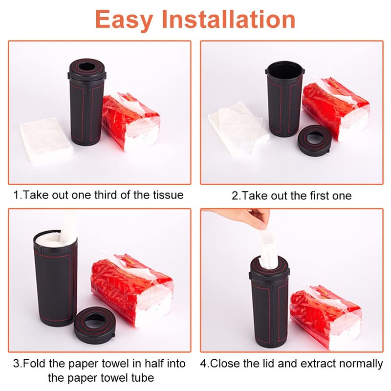 Car Tissue Tube, Cylinder Tissue Box Diameter 2.75'' PU Leather