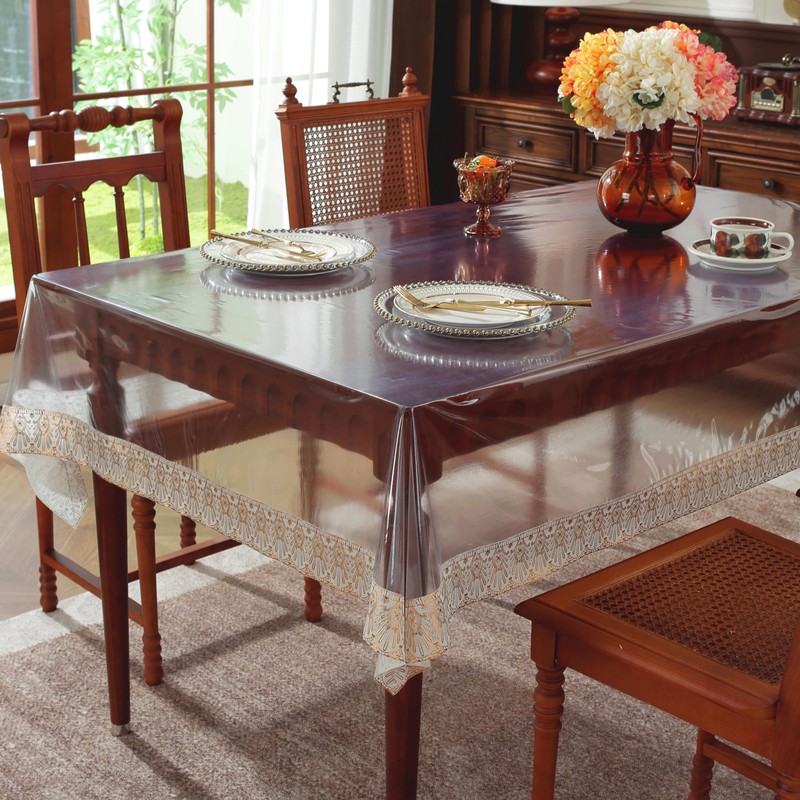Wonderla Clear Vinyl Lace Tablecloth,PVC Rectangle 100% Waterproof Oil Proof