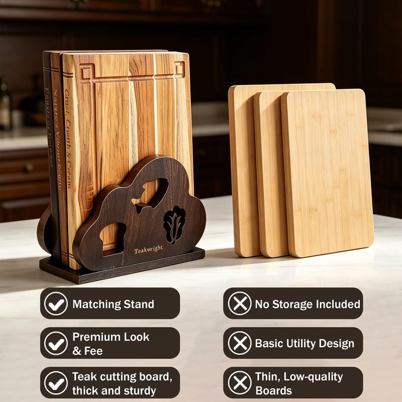 Teak Wood Book Cutting Board Set of 3 with Display