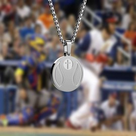 Phoenix Angela Crafted Sports Pendant Necklace Baseball Football Soccer Basketball Volleyball Team Coach Gift for Teens Son Daughter Athletes Inspirational Gifts (Baseball -silver new)