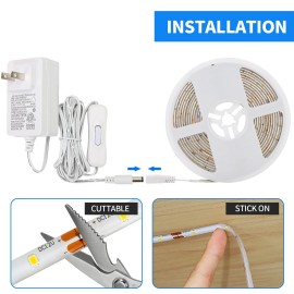 Toyunia LED Strip Light, 3500K Warm White, 16.4ft, Bright LED Tape Lights, St...