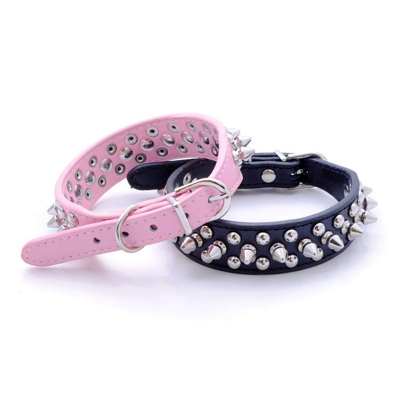 ETOPARS Spiked Studded Leather Dog Collar, Bullet Nail Rivet for