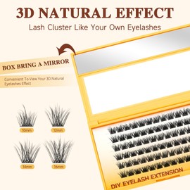 QUEWEL Cluster Lashes 72Pcs Lash Clusters 12mm 3D Eyelash Clusters Soft and Fluffy Cluster Lashes Easily Create Natural Effects DIY Lash Extension At Home(XJ-V3D-LTM01-12mm)