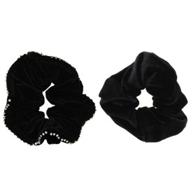 Zac's Alter Ego Set of 2 Velvet Fashion Scrunchies - 1 Plain & 1 Stone Edge