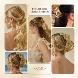 2 PCS Metal Hair Clips for Women, Durable & Elegant Seashell Gold Hair Clips for Styling, Metal Claw Clips for Thick Thin Hair, Strong Hold Decorative Hair Accessories Holiday GIfts(Large & Small)