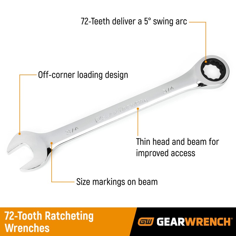 GEARWRENCH 5 Pc. 12 Pt. Ratcheting Combination Wrench Set, SAE