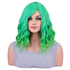 iChicHair Women Girls 14 Inches Green Wig Short Bob Wavy Curly Light Green Wigs Heat Resistant Halloween Daily Cosplay Party Wig