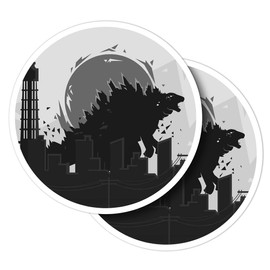Vinyl Round Stickers (Set of 2) 10cm - BW - Godzilla Dinosaur Lizard for Laptops, Tablets, Luggage, Scrap Booking, Fridges #39113