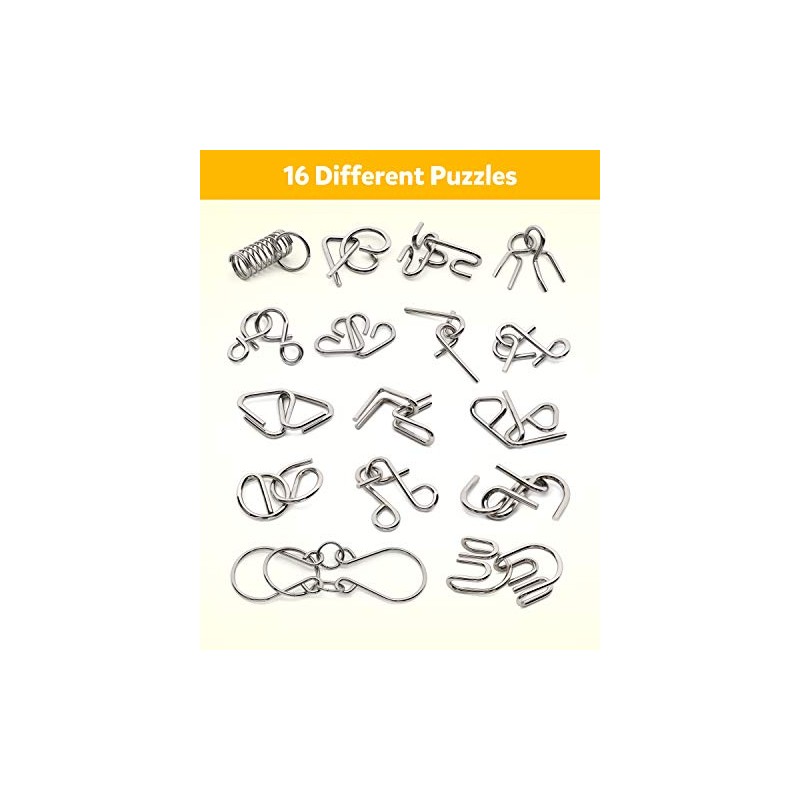 Coogam Metal Wire Puzzle Set of 16 with Pouch,Brain Teaser