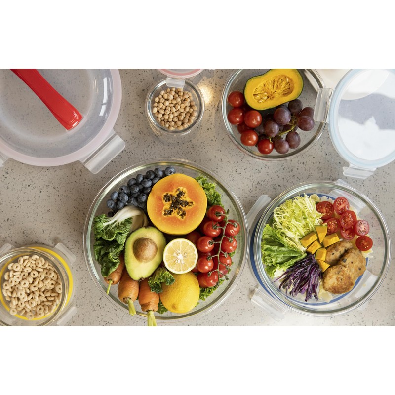 GENICOOK Nesting Glass Salad/Mixing Bowl Set With Lock Down Lids