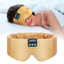 Joythink Sleep Headphones Bluetooth Sleep Mask Silk Headband Earphones Bluetooth Eye Mask for Sleeping On Side Blackout Soft Sleep Earphones Music Kids Children Eye Cover Champagne Gold