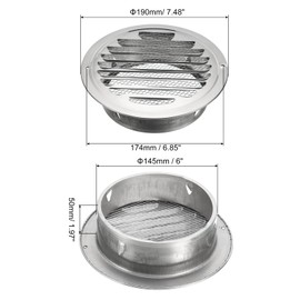 PATIKIL 6" Round Soffit Air Vents, Stainless Steel Louver Grille Vent Cover Screen Mesh Air Outlet for Kitchen Bathroom Wall Ceiling Floor Ventilation