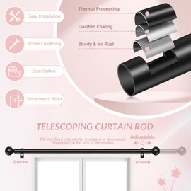 Hei!Dear Black Curtain Rods for window 36 to 72 Inches(3-6 Feet), Adjustable 5/8 inch, Heavy Duty Decorative Drapery Rods,Small Window Rods Set,Size: 36"-72",Matte Black