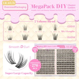 CALAILIS Lash Clusters DIY Eyelash Extensions 276pcs Oversized Packaging Natural Cluster Lashes Mega Volume Individual Lashes Wispy Eyelash Clusters(MPCDD12+DUO14,D-10-16MIX)