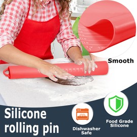 Rolling Pin Silicone Baking Pastry Mat Set,Pizza Dough Roller Baking Mat for Rolling Dough Non Slip Extra Large with Measure,Kitchen Counter Mat for Pie,Crust,Cookies,Bread,Pastries,Pasta, 15.7" x 24"