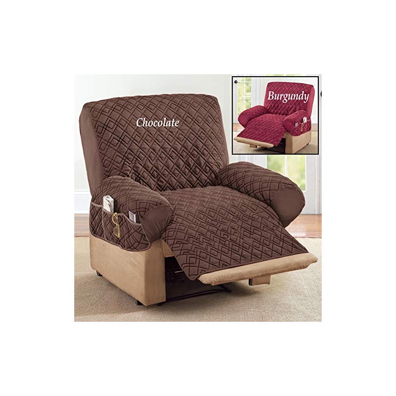 Collections Etc Diamond-Shape Quilted Stretch Recliner Cover with Storage Pockets
