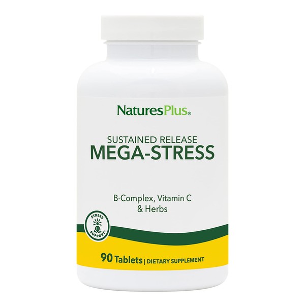 NaturesPlus Mega-Stress Complex, Sustained Release - 90 Vegetarian Tablets - B Complex, Vitamin C Supplement, Chamomile & Herbs - Gluten-Free - 90 Servings
