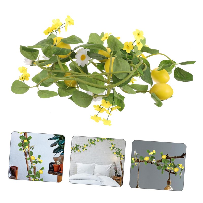Zerodeko Realistic Lemon Rattan Garnish Lemon and Leaves Garland for