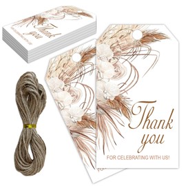 Thank You for Celebrating with Us Tag, 50 Pcs Boho Thank You Paper Lables, 2x3 Inch Gift Tags with String for Wedding Birthday Baby Shower Bridal Shower, Party Decoration-A05