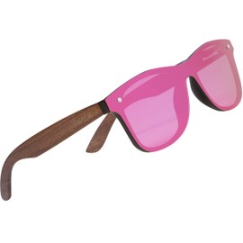 Woodies Oversize Flat Lens Mirrored Pink Walnut Wood Polarized Sunglasses for Men and Women | 100% UVA/UVB Protection