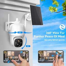 Allweviee Solar Security Cameras Wireless Outdoor, 2K 3MP Pan Tilt 355° View IP65 Waterproof Rechargeable Battery Powered PTZ WiFi Camera with PIR, Color Night Vision,2-Way Talk,Cloud/SD