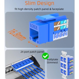 Rapink RJ45 Keystone Jack Cat6 10G Support, Cat6 Keystone Jacks UTP 50 Pack for Wall Plate and Patch Panel, Rj45 Keystone 90 Degree Blue Color for Cat 6, Cat5e, Cat5 Cabling