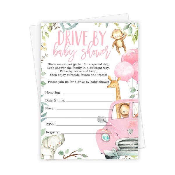 25 Safari Animal Drive By Baby Shower Invitations for a