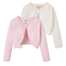PythJooh Baby Girl Long Sleeve Frilly Bolero Cardigan Infants Knitted Shrug Sweater with Flowers Embroidery for 0-3Years Pink