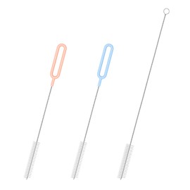 RUNNING-WATER Straw Cleaner Brush Set, 3-Piece Extra Long Colorful Straw Cleaning Brush for Tumbler, Water Bottle, Sippy Cup and Pipes, Tubes or Some Hard-to-Reach Areas(Pink+Blue+Clear)
