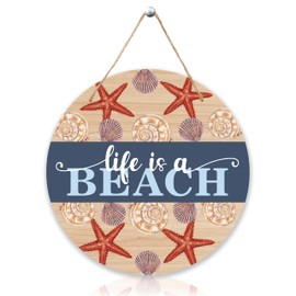 Life Is A Beach Decor, Welcome Hanging Sign For Front Door, Summer Door Sign With Rope For Outdoor Porch -07
