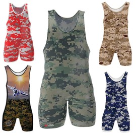 4-Time Camo Sublimada Wrestling Singlet, Camo, Grande